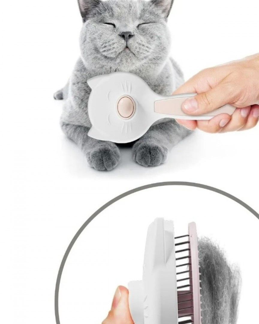 Kedi Köpek Tarağı – Otomatik Temizlenen Düğmeli Evcil Hayvan Tarağı, Masaj Etkili Yumuşak Tarama Fırçası, Kolay Temizlenen Pratik Kedi Tarak Fırçası (GRİ) ATAPET