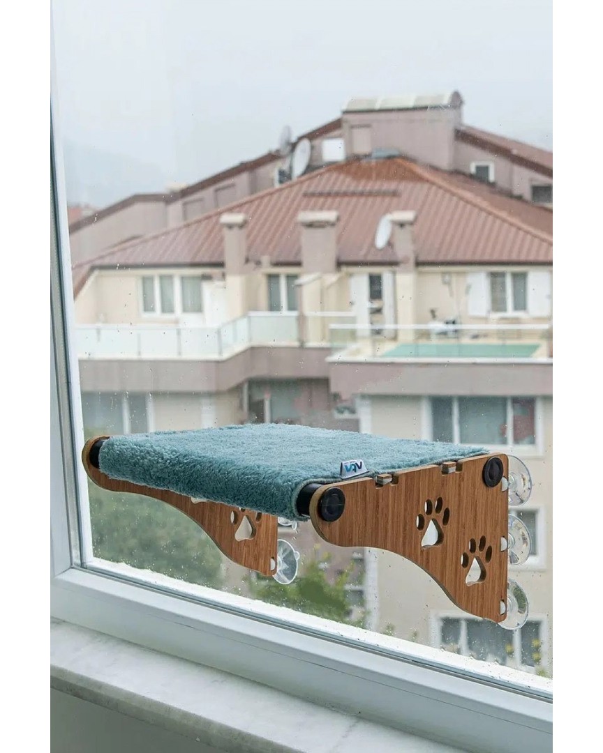 Ahşap Cama Yapışan Vantuzlu Kedi Yatağı (Yeşil, Büyük Boy) – Sağlam Ahşap Gövde, Dayanıklı Vantuzlu Tasarım, Pencere Önü Kedi Yatağı, Cam Yüzeye Uygun Model, Konforlu Dinlenme Alanı, Kolay Montaj ATAPET