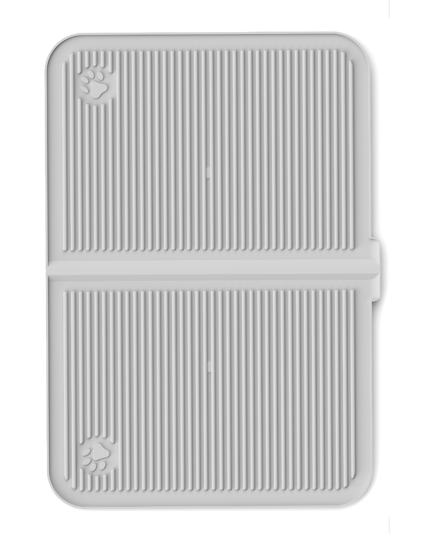 Silikon Kum Ve Mama Matı Havuzlu Yıkanabilir Kedi Tuvaleti Önü Kedi Kumu Paspası Büyük Boy 40x60  ( Gri )